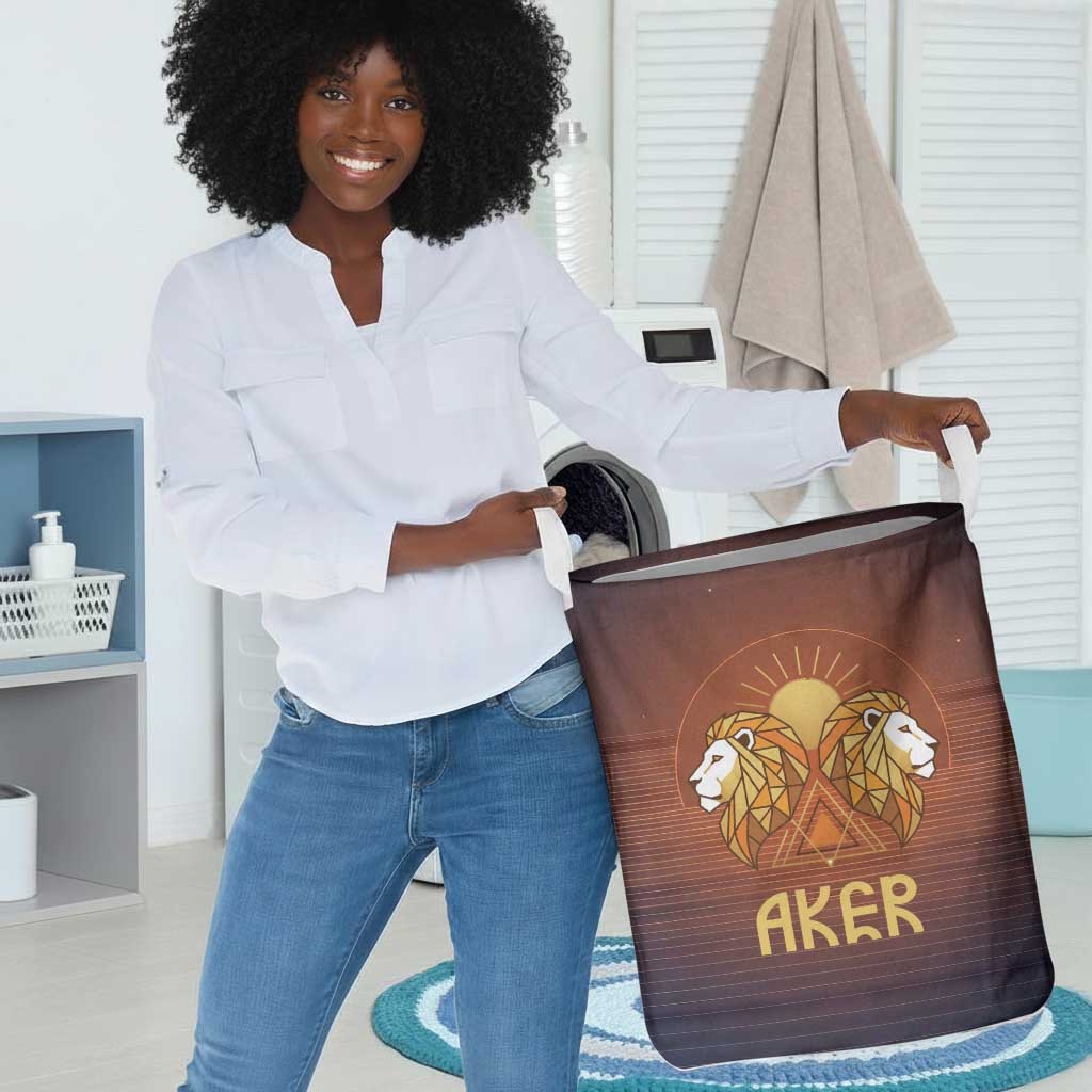 Aker Laundry Basket Ancient Egyptian Sunset Gradient, Twin Lion Guardians, and Solar Disc - Wonder Print Shop