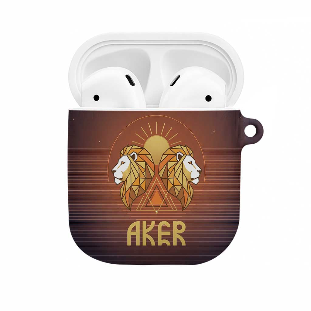 Aker AirPods Case Ancient Egyptian Sunset Gradient, Twin Lion Guardians, and Solar Disc - Wonder Print Shop