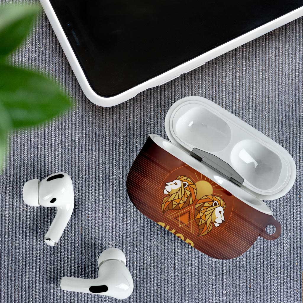 Aker AirPods Case Ancient Egyptian Sunset Gradient, Twin Lion Guardians, and Solar Disc - Wonder Print Shop