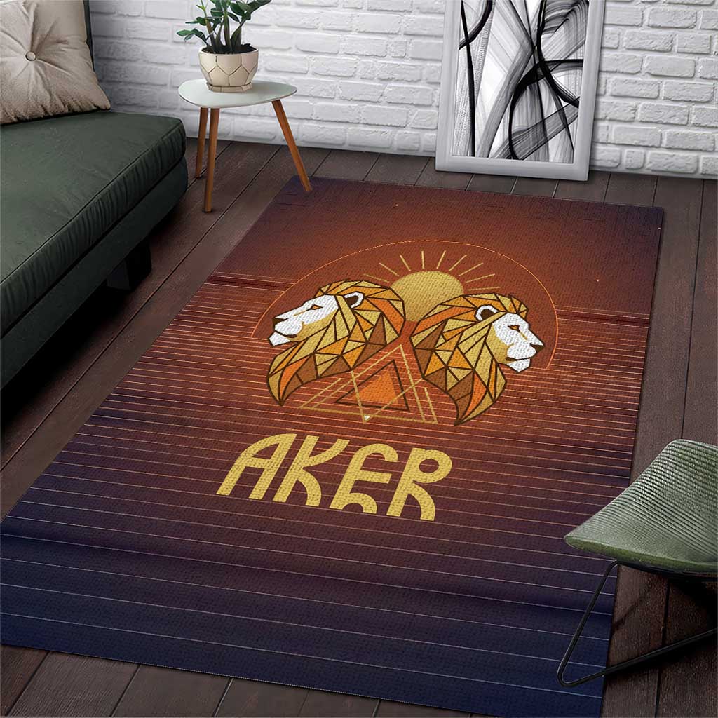 Aker Area Rug Ancient Egyptian Sunset Gradient, Twin Lion Guardians, and Solar Disc - Wonder Print Shop