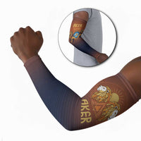 Aker Arm Sleeves Ancient Egyptian Sunset Gradient, Twin Lion Guardians, and Solar Disc - Wonder Print Shop
