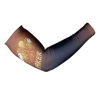 Aker Arm Sleeves Ancient Egyptian Sunset Gradient, Twin Lion Guardians, and Solar Disc - Wonder Print Shop