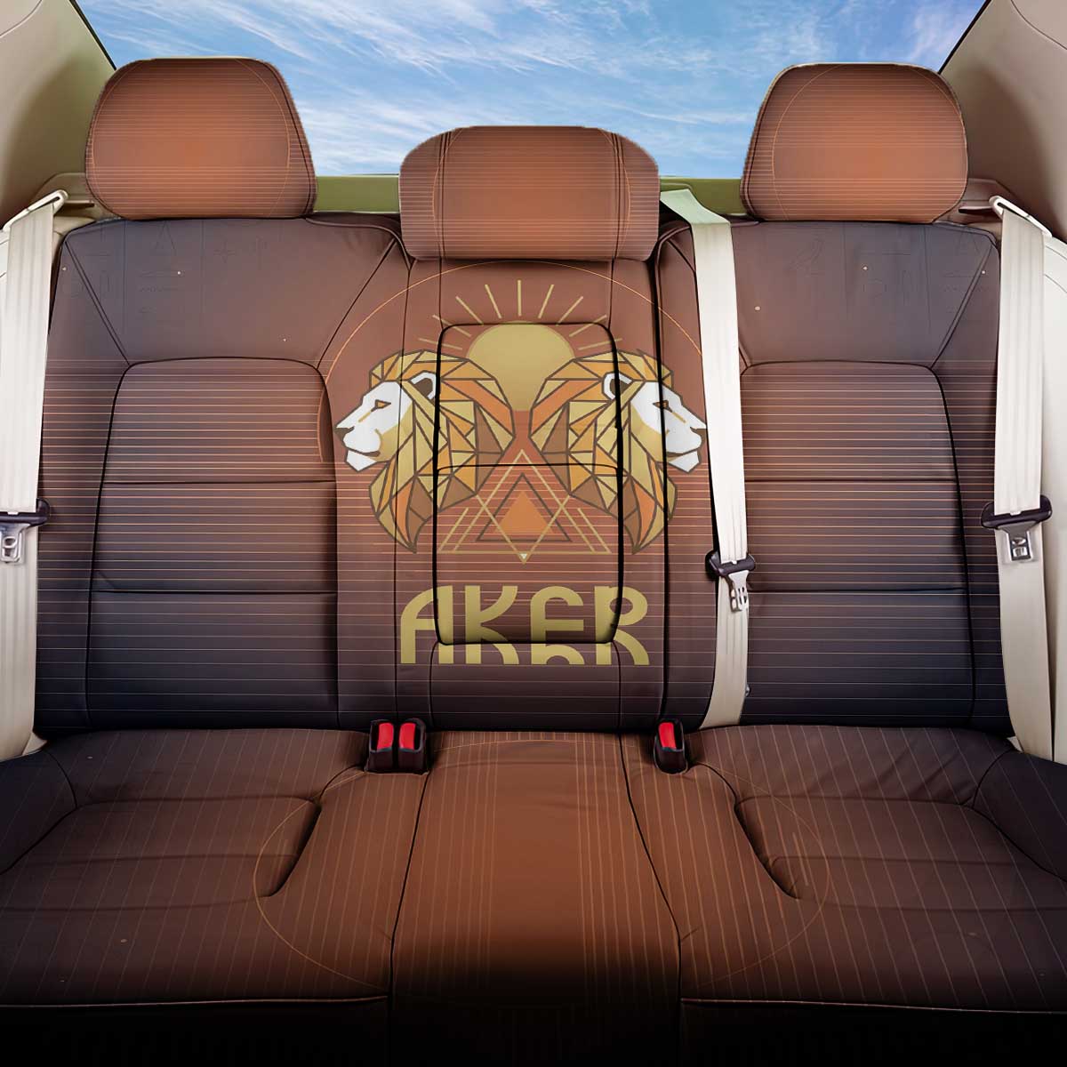 Aker Back Car Seat Cover Ancient Egyptian Sunset Gradient, Twin Lion Guardians, and Solar Disc - Wonder Print Shop