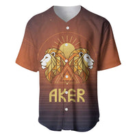 Aker Baseball Jersey Ancient Egyptian Sunset Gradient, Twin Lion Guardians, and Solar Disc - Wonder Print Shop