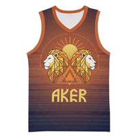 Aker Basketball Jersey Ancient Egyptian Sunset Gradient, Twin Lion Guardians, and Solar Disc - Wonder Print Shop
