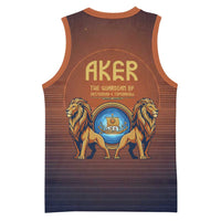 Aker Basketball Jersey Ancient Egyptian Sunset Gradient, Twin Lion Guardians, and Solar Disc - Wonder Print Shop