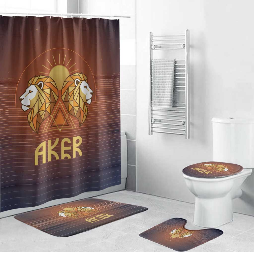 Aker Bathroom Set Ancient Egyptian Sunset Gradient, Twin Lion Guardians, and Solar Disc - Wonder Print Shop