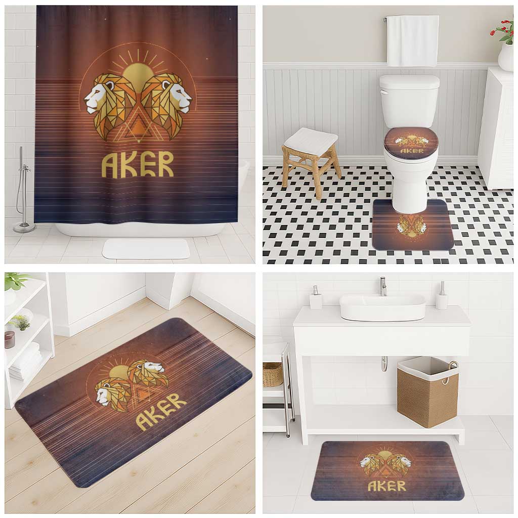 Aker Bathroom Set Ancient Egyptian Sunset Gradient, Twin Lion Guardians, and Solar Disc - Wonder Print Shop