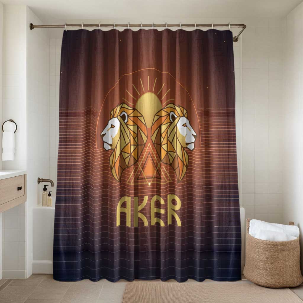 Aker Bathroom Set Ancient Egyptian Sunset Gradient, Twin Lion Guardians, and Solar Disc - Wonder Print Shop