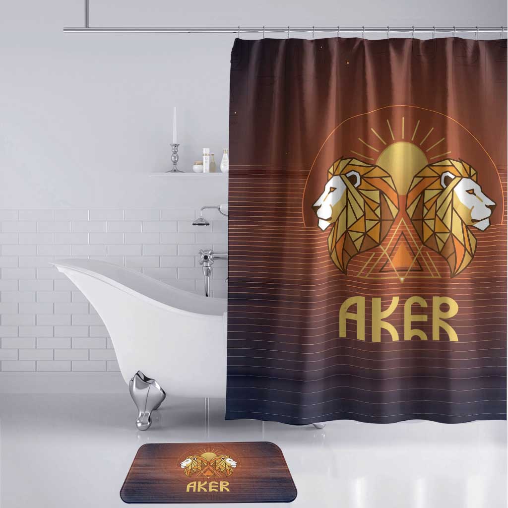 Aker Bathroom Set Ancient Egyptian Sunset Gradient, Twin Lion Guardians, and Solar Disc - Wonder Print Shop