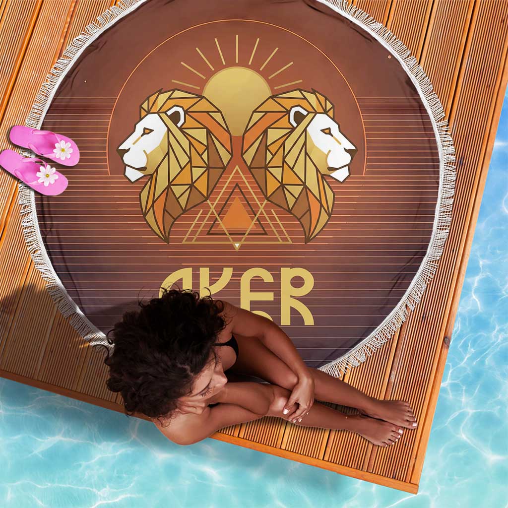 Aker Beach Blanket Ancient Egyptian Sunset Gradient, Twin Lion Guardians, and Solar Disc - Wonder Print Shop