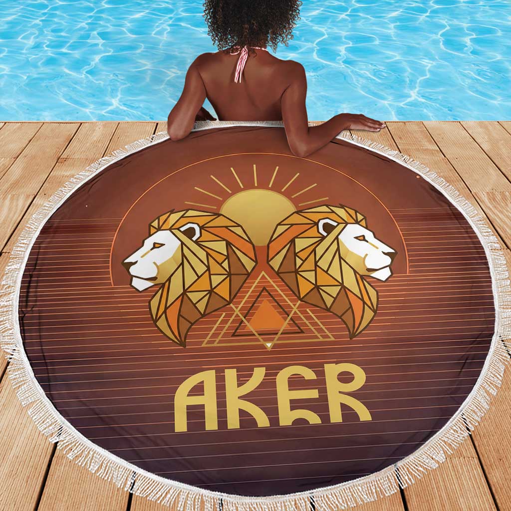 Aker Beach Blanket Ancient Egyptian Sunset Gradient, Twin Lion Guardians, and Solar Disc - Wonder Print Shop