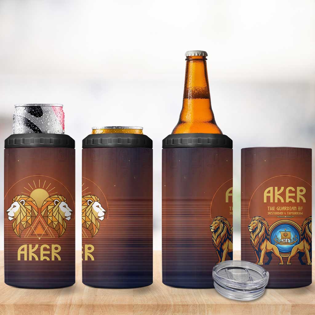 Aker 4 in 1 Can Cooler Tumbler Ancient Egyptian Sunset Gradient, Twin Lion Guardians, and Solar Disc - Wonder Print Shop