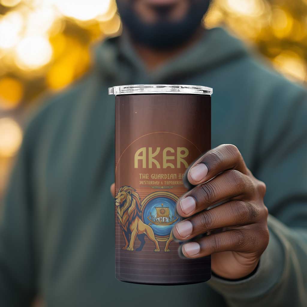 Aker 4 in 1 Can Cooler Tumbler Ancient Egyptian Sunset Gradient, Twin Lion Guardians, and Solar Disc - Wonder Print Shop
