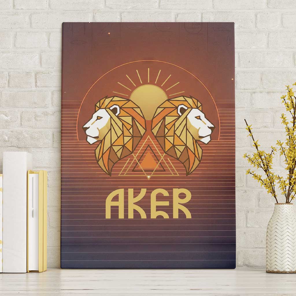 Aker Canvas Wall Art Ancient Egyptian Sunset Gradient, Twin Lion Guardians, and Solar Disc - Wonder Print Shop