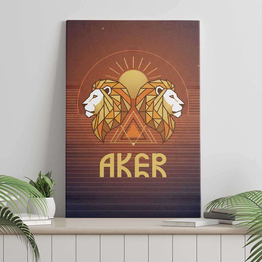 Aker Canvas Wall Art Ancient Egyptian Sunset Gradient, Twin Lion Guardians, and Solar Disc - Wonder Print Shop