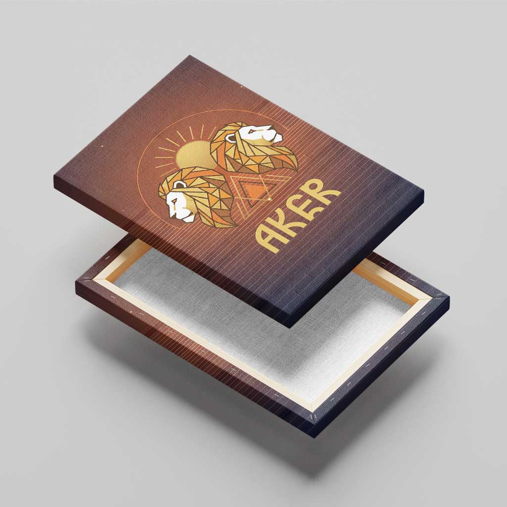 Aker Canvas Wall Art Ancient Egyptian Sunset Gradient, Twin Lion Guardians, and Solar Disc - Wonder Print Shop