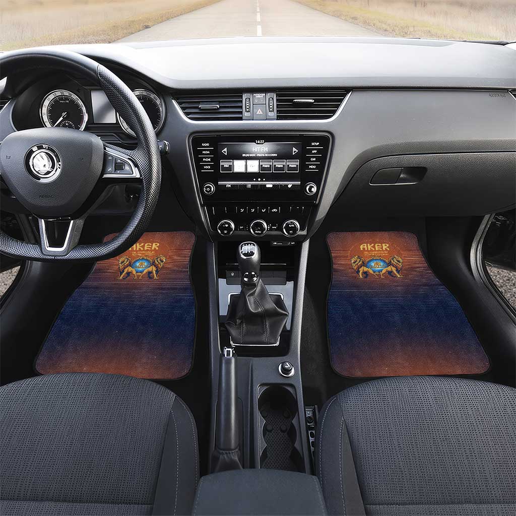 Aker Car Mats Ancient Egyptian Sunset Gradient, Twin Lion Guardians, and Solar Disc - Wonder Print Shop