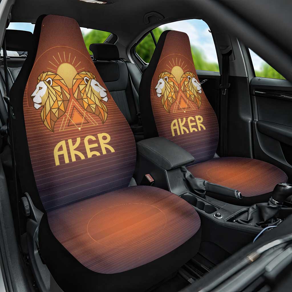 Aker Car Seat Cover Ancient Egyptian Sunset Gradient, Twin Lion Guardians, and Solar Disc - Wonder Print Shop