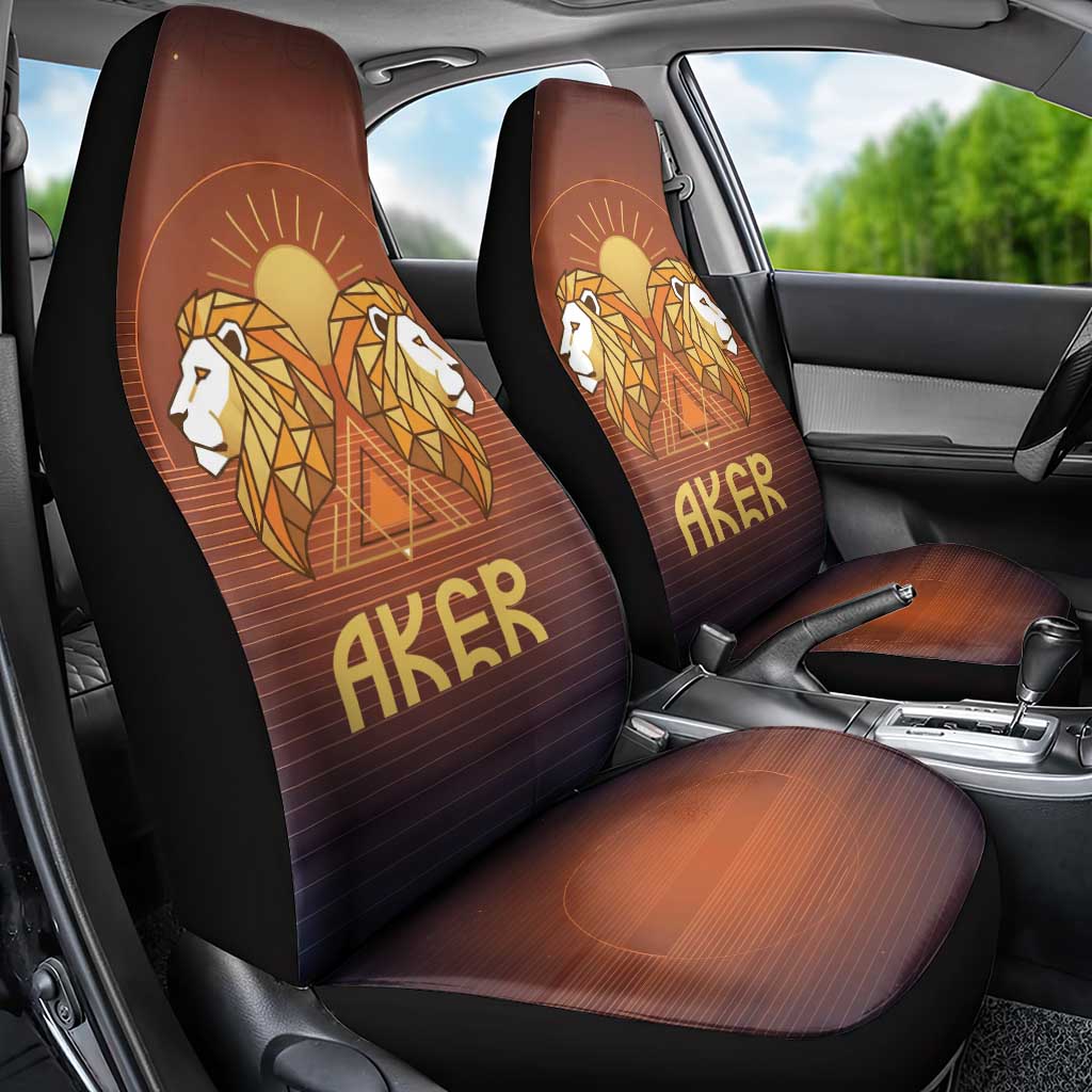 Aker Car Seat Cover Ancient Egyptian Sunset Gradient, Twin Lion Guardians, and Solar Disc - Wonder Print Shop