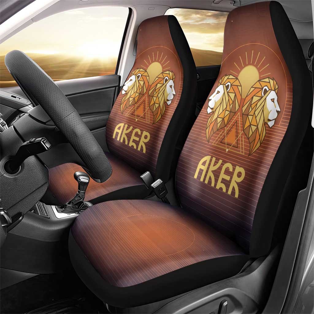 Aker Car Seat Cover Ancient Egyptian Sunset Gradient, Twin Lion Guardians, and Solar Disc - Wonder Print Shop