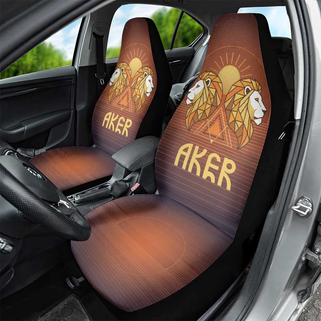 Aker Car Seat Cover Ancient Egyptian Sunset Gradient, Twin Lion Guardians, and Solar Disc - Wonder Print Shop
