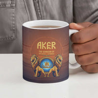 Aker Ceramic Mug Ancient Egyptian Sunset Gradient, Twin Lion Guardians, and Solar Disc - Wonder Print Shop