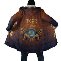Aker Cloak Ancient Egyptian Sunset Gradient, Twin Lion Guardians, and Solar Disc - Wonder Print Shop