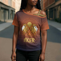 Aker Cross Shoulder Shirt Ancient Egyptian Sunset Gradient, Twin Lion Guardians, and Solar Disc - Wonder Print Shop