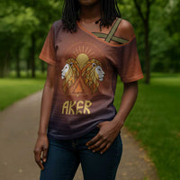 Aker Cross Shoulder Shirt Ancient Egyptian Sunset Gradient, Twin Lion Guardians, and Solar Disc - Wonder Print Shop
