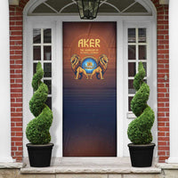 Aker Door Cover Ancient Egyptian Sunset Gradient, Twin Lion Guardians, and Solar Disc - Wonder Print Shop