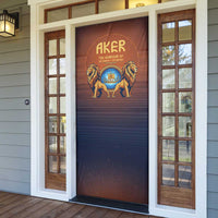 Aker Door Cover Ancient Egyptian Sunset Gradient, Twin Lion Guardians, and Solar Disc - Wonder Print Shop