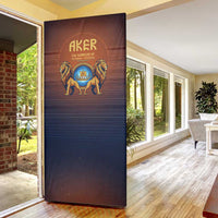 Aker Door Cover Ancient Egyptian Sunset Gradient, Twin Lion Guardians, and Solar Disc - Wonder Print Shop