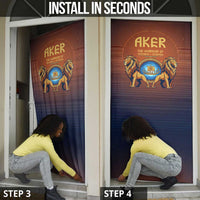Aker Door Cover Ancient Egyptian Sunset Gradient, Twin Lion Guardians, and Solar Disc - Wonder Print Shop