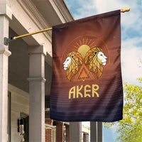 Aker Garden Flag Ancient Egyptian Sunset Gradient, Twin Lion Guardians, and Solar Disc - Wonder Print Shop