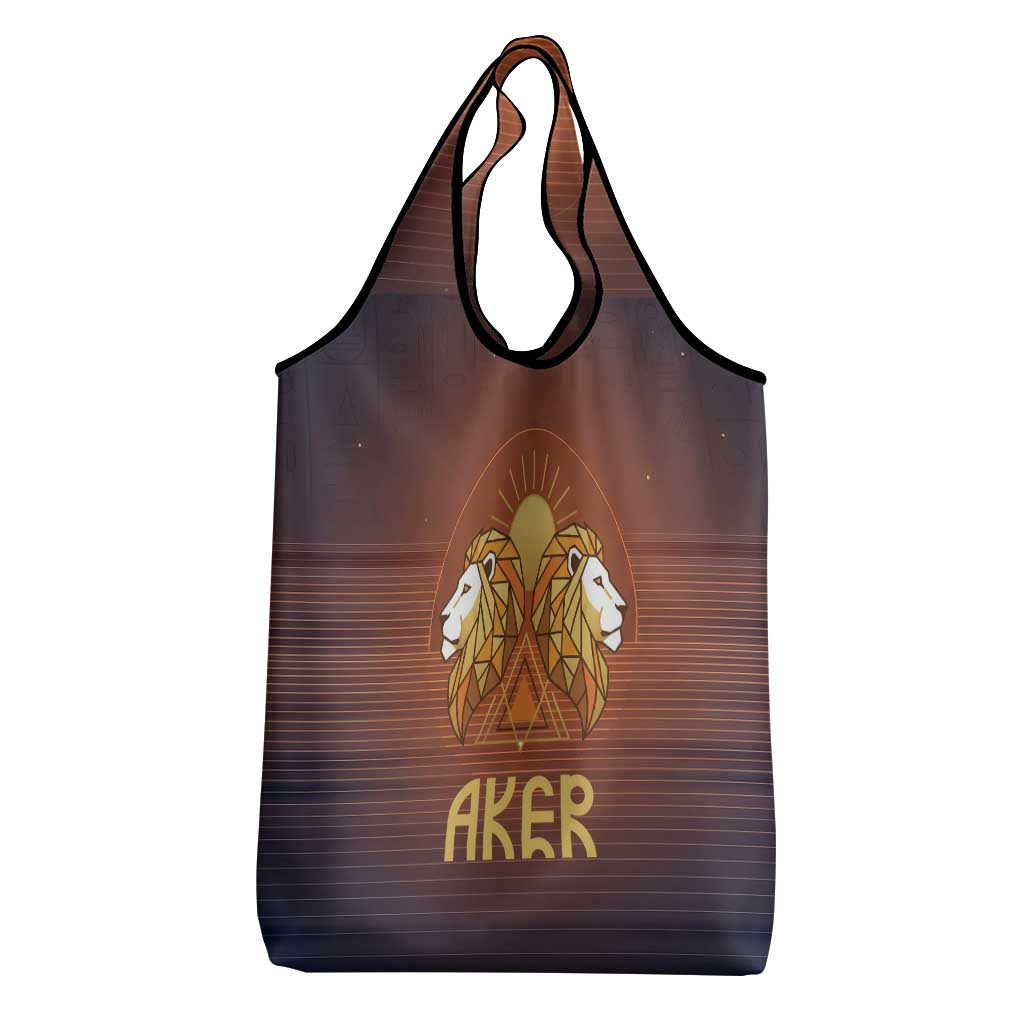 Aker Grocery Bag Ancient Egyptian Sunset Gradient, Twin Lion Guardians, and Solar Disc - Wonder Print Shop