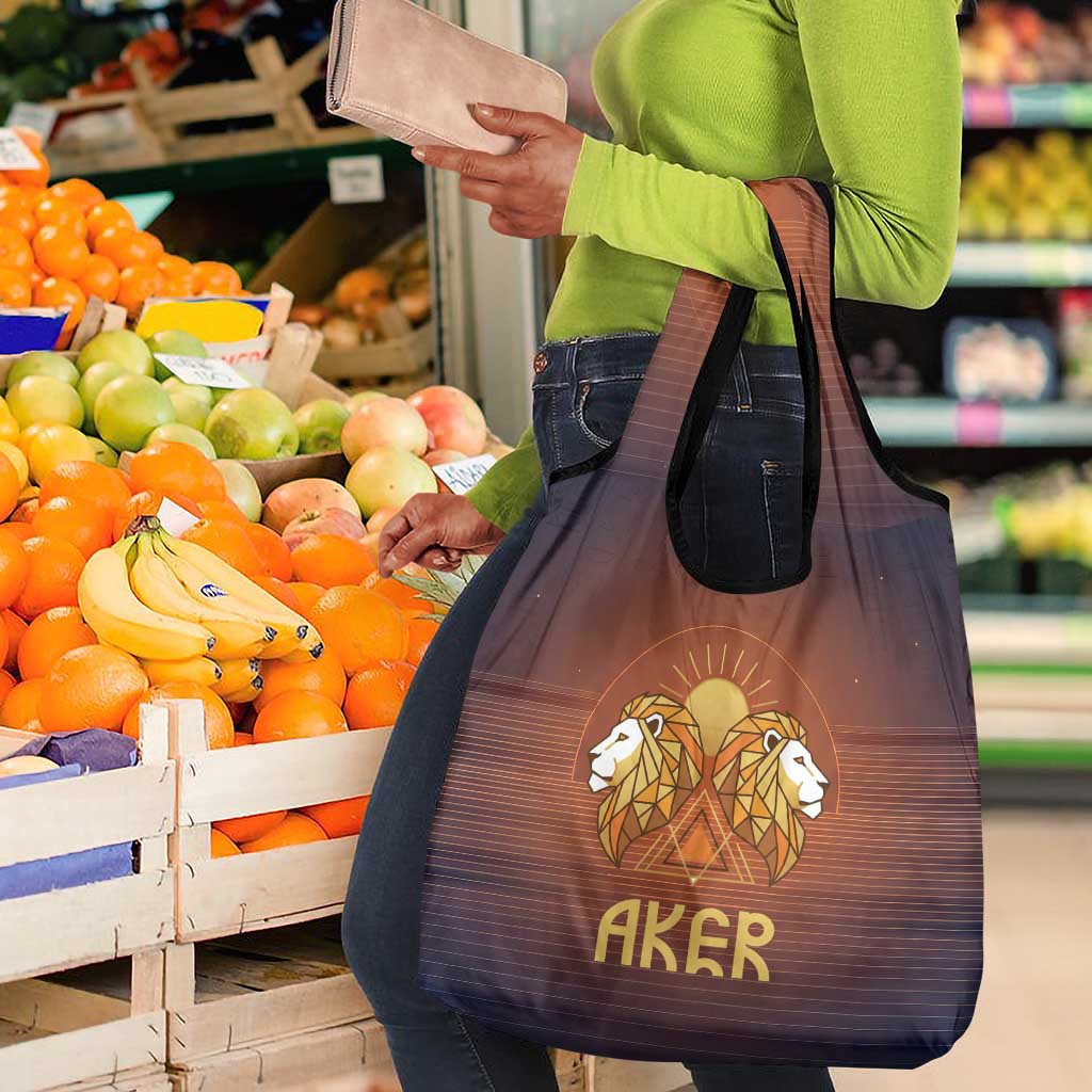 Aker Grocery Bag Ancient Egyptian Sunset Gradient, Twin Lion Guardians, and Solar Disc - Wonder Print Shop