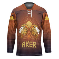 Aker Hockey Jersey Ancient Egyptian Sunset Gradient, Twin Lion Guardians, and Solar Disc - Wonder Print Shop