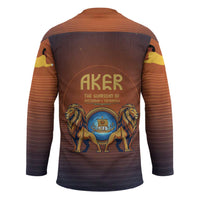 Aker Hockey Jersey Ancient Egyptian Sunset Gradient, Twin Lion Guardians, and Solar Disc - Wonder Print Shop