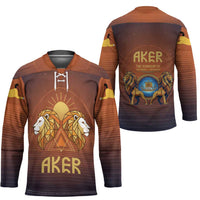 Aker Hockey Jersey Ancient Egyptian Sunset Gradient, Twin Lion Guardians, and Solar Disc - Wonder Print Shop