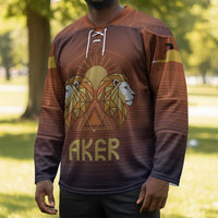 Aker Hockey Jersey Ancient Egyptian Sunset Gradient, Twin Lion Guardians, and Solar Disc - Wonder Print Shop