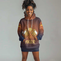 Aker Hoodie Dress Ancient Egyptian Sunset Gradient, Twin Lion Guardians, and Solar Disc - Wonder Print Shop