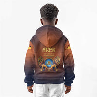 Aker Kid Hoodie Ancient Egyptian Sunset Gradient, Twin Lion Guardians, and Solar Disc - Wonder Print Shop