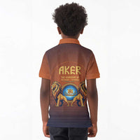 Aker Kid Polo Shirt Ancient Egyptian Sunset Gradient, Twin Lion Guardians, and Solar Disc - Wonder Print Shop