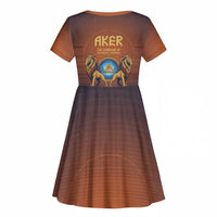 Aker Kid Short Sleeve Dress Ancient Egyptian Sunset Gradient, Twin Lion Guardians, and Solar Disc - Wonder Print Shop