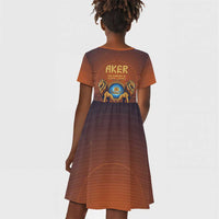 Aker Kid Short Sleeve Dress Ancient Egyptian Sunset Gradient, Twin Lion Guardians, and Solar Disc - Wonder Print Shop