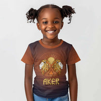 Aker Kid T shirt Ancient Egyptian Sunset Gradient, Twin Lion Guardians, and Solar Disc - Wonder Print Shop