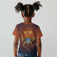 Aker Kid T shirt Ancient Egyptian Sunset Gradient, Twin Lion Guardians, and Solar Disc - Wonder Print Shop