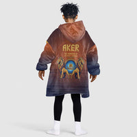 Aker Kid Wearable Blanket Hoodie Ancient Egyptian Sunset Gradient, Twin Lion Guardians, and Solar Disc - Wonder Print Shop