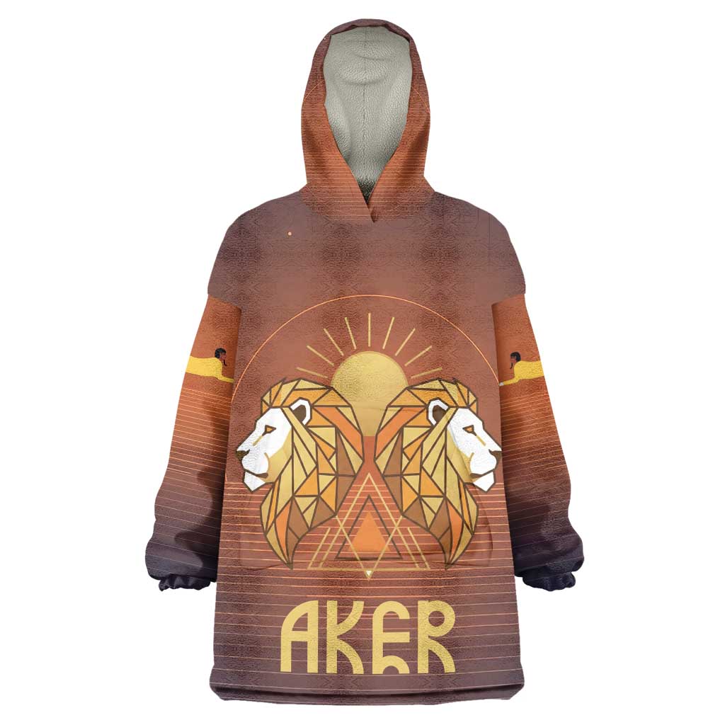 Aker Kid Wearable Blanket Hoodie Ancient Egyptian Sunset Gradient, Twin Lion Guardians, and Solar Disc - Wonder Print Shop